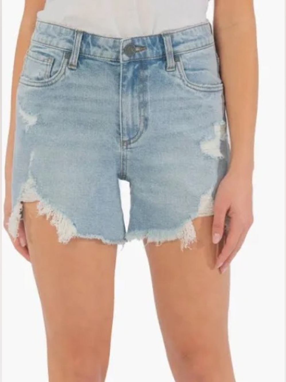 Kut From The Kloth Jane Distressed High Rise Long Denim Shorts Size 6 Light Wash